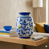 Vaso ornamentale ceramica siciliana H 25 decoro '600 BLU