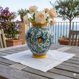 Vaso portafiori ceramica siciliana H 25 decoro '600 GIALLO