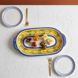 Vassoio ovale con manici ceramica siciliana cm 18x35x3 decoro FLORA