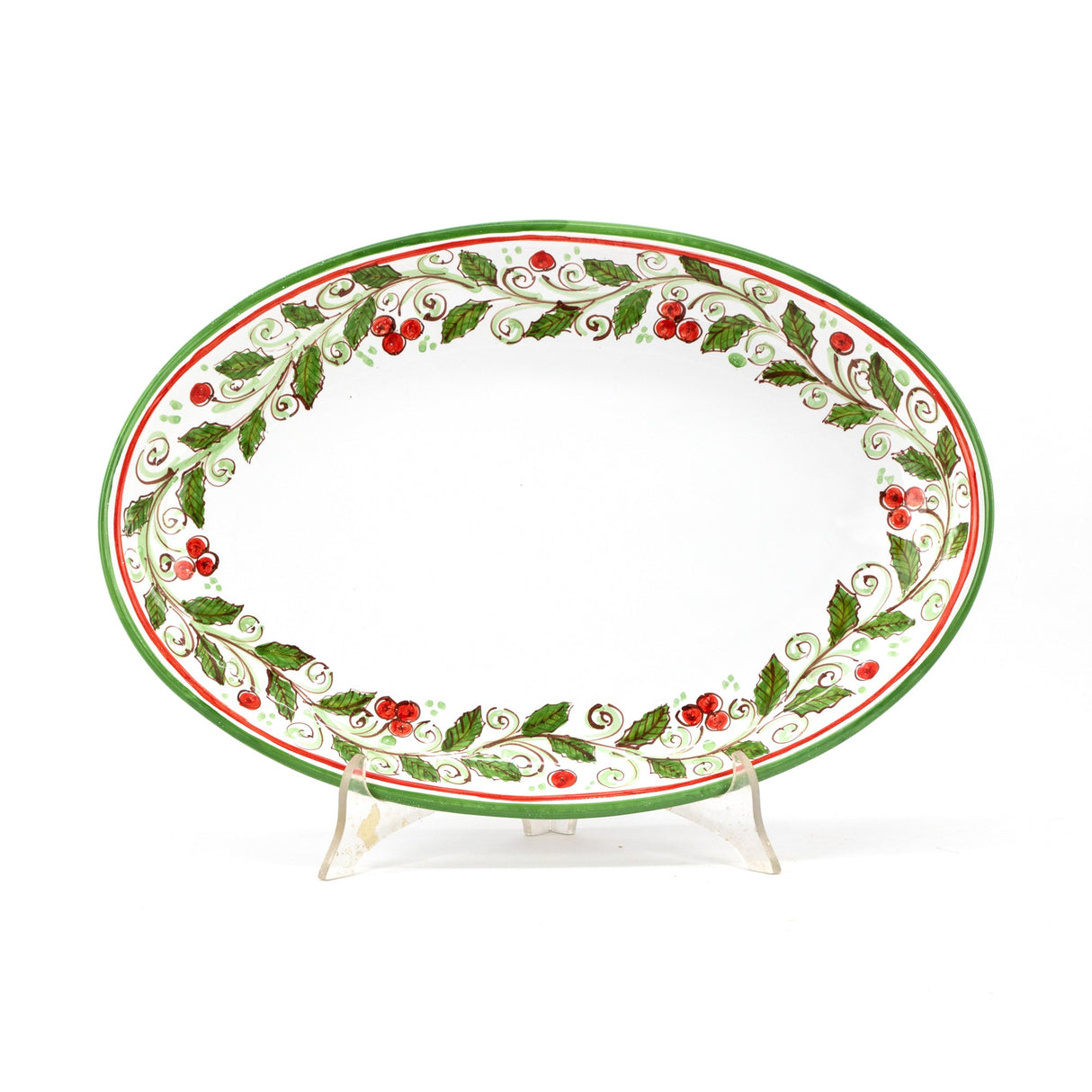 Vassoio ovale in ceramica di Caltagirone decoro AGRIFOGLIO