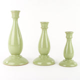Set of 3 Handmade Sicilian Ceramic Candle Holders, Christmas Gift Idea (Pastel Green)