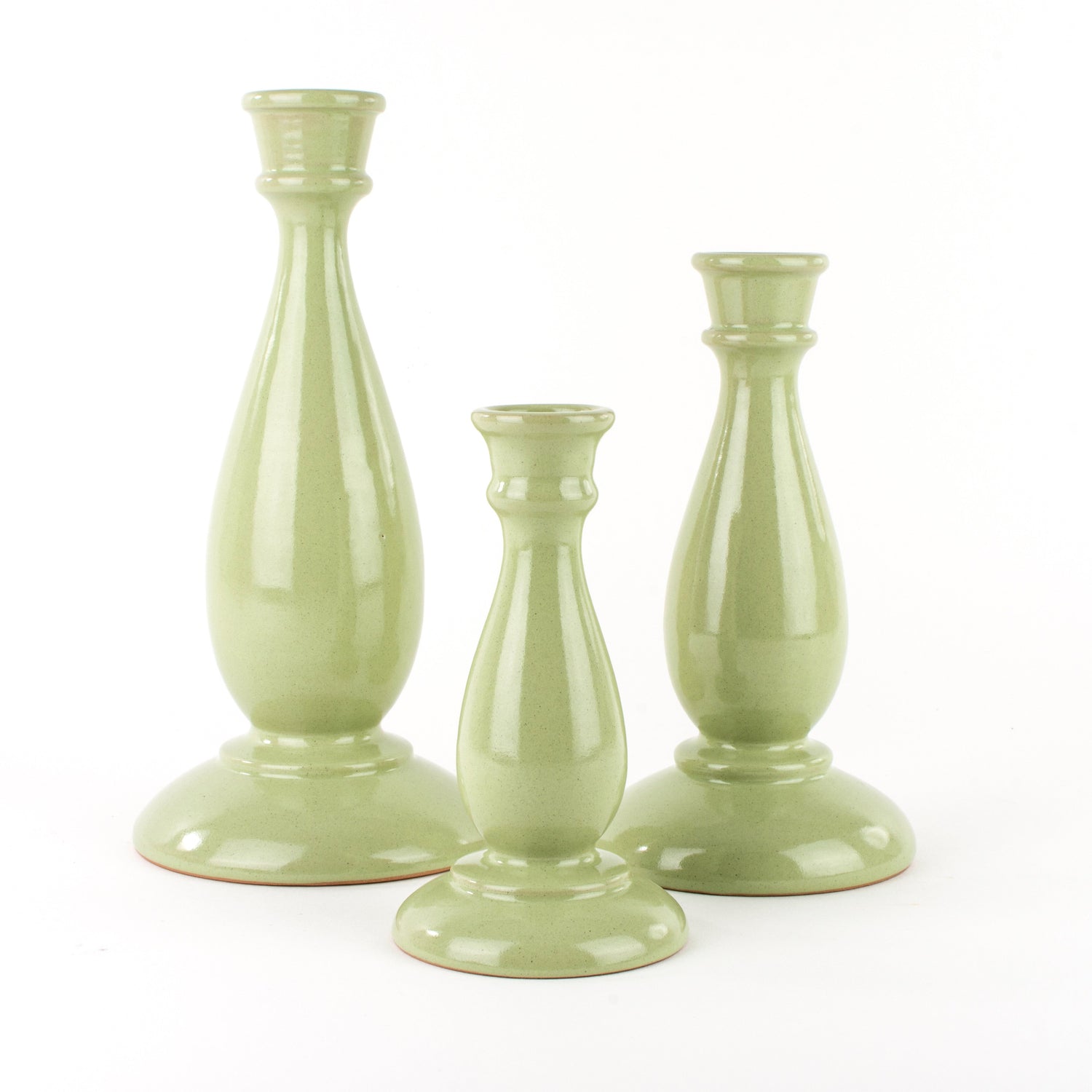 Set of 3 Handmade Sicilian Ceramic Candle Holders, Christmas Gift Idea (Pastel Green)