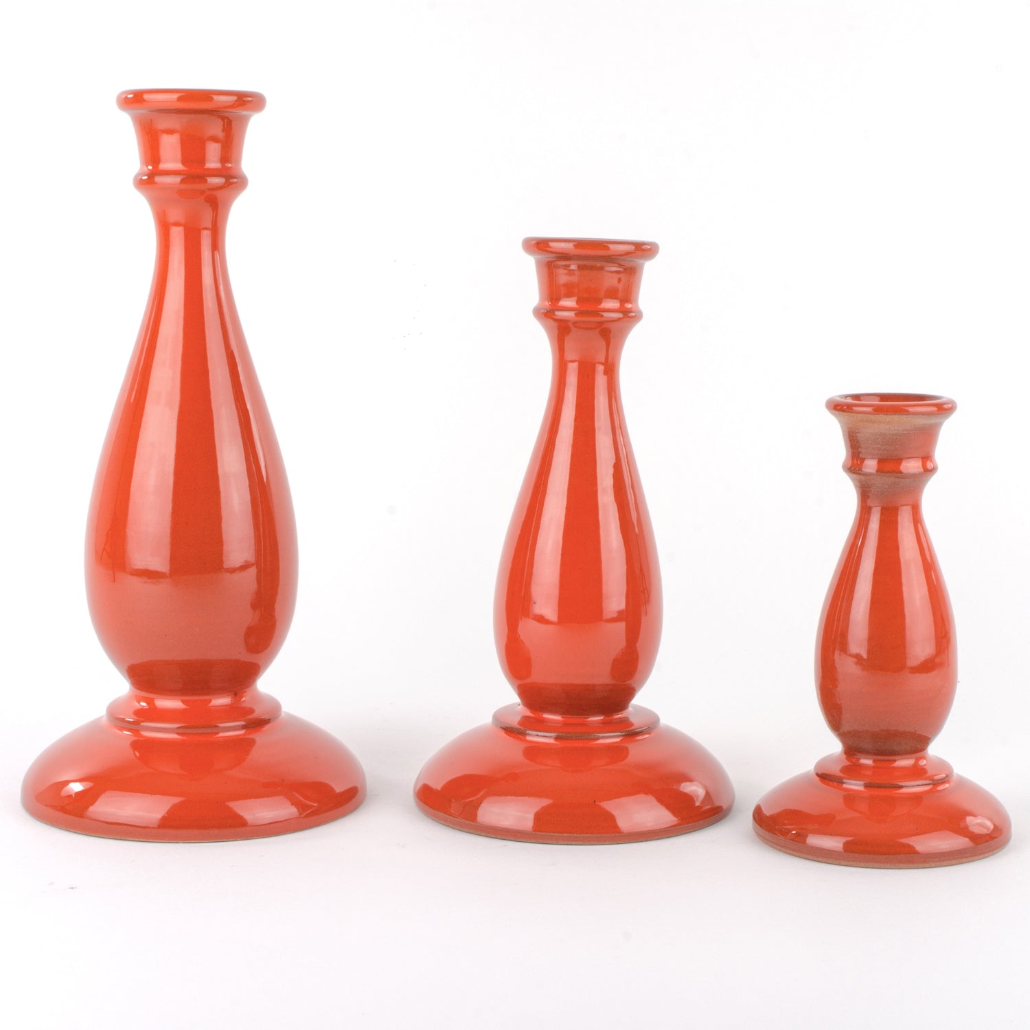 Set of 3 Handmade Sicilian Ceramic Candle Holders, Christmas Gift Idea (Coral)