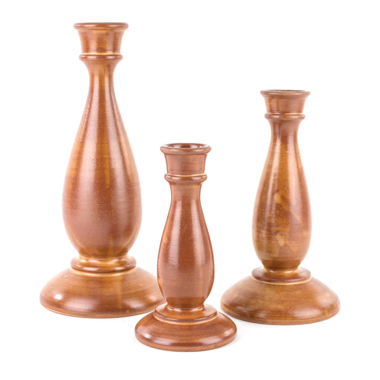 Set of 3 Handmade Sicilian Ceramic Candle Holders, Christmas Gift Idea (Brown Leather)