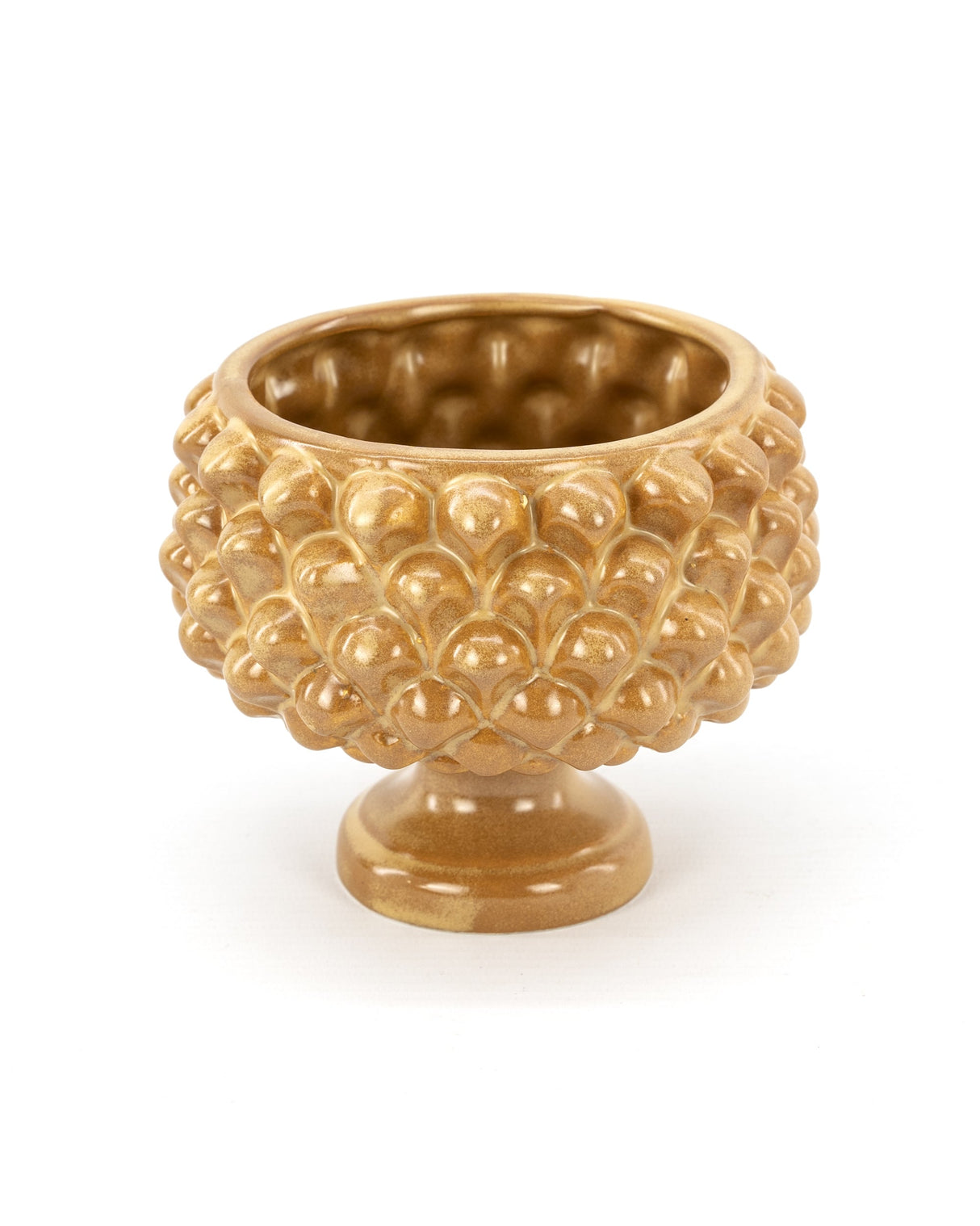 Half pine cone in Caltagirone ceramic, leather brown color