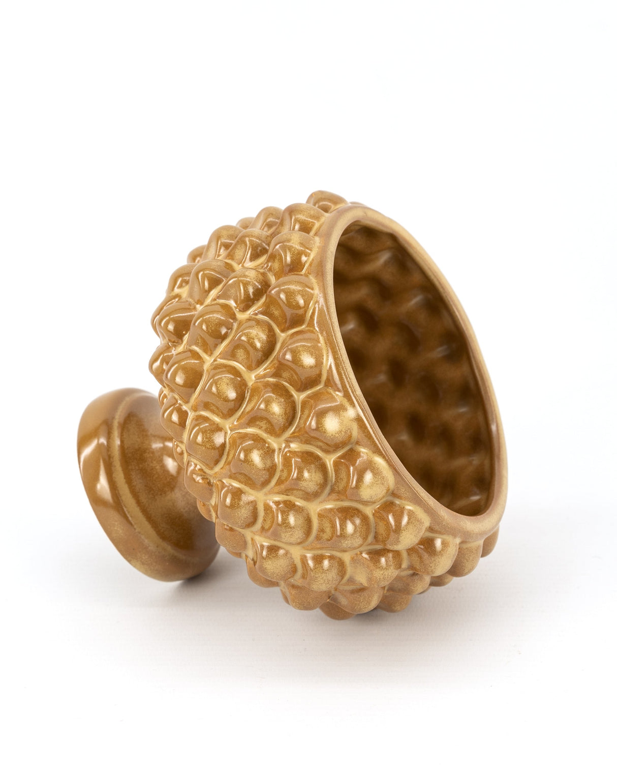 Half pine cone in Caltagirone ceramic, leather brown color
