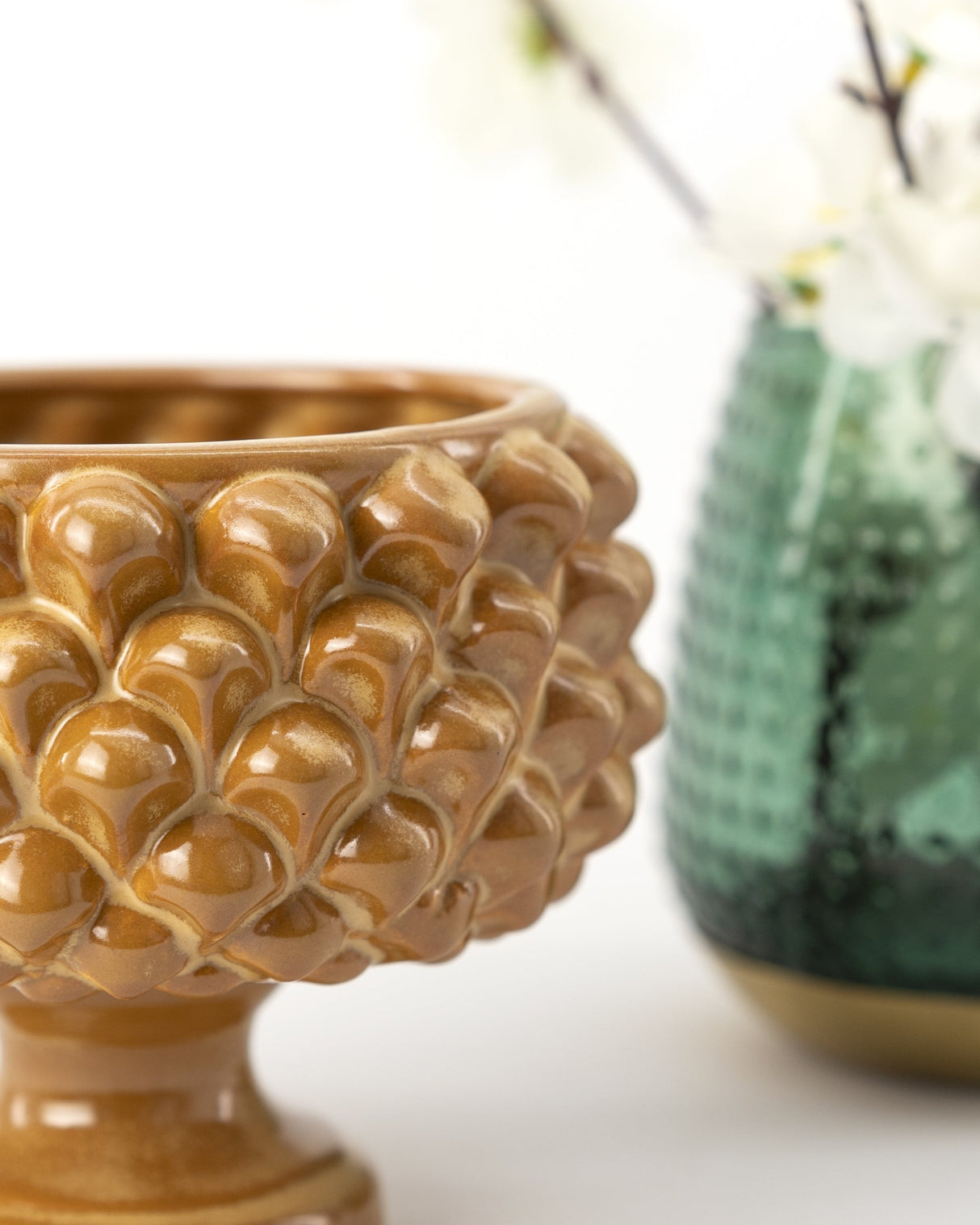 Half pine cone in Caltagirone ceramic, leather brown color