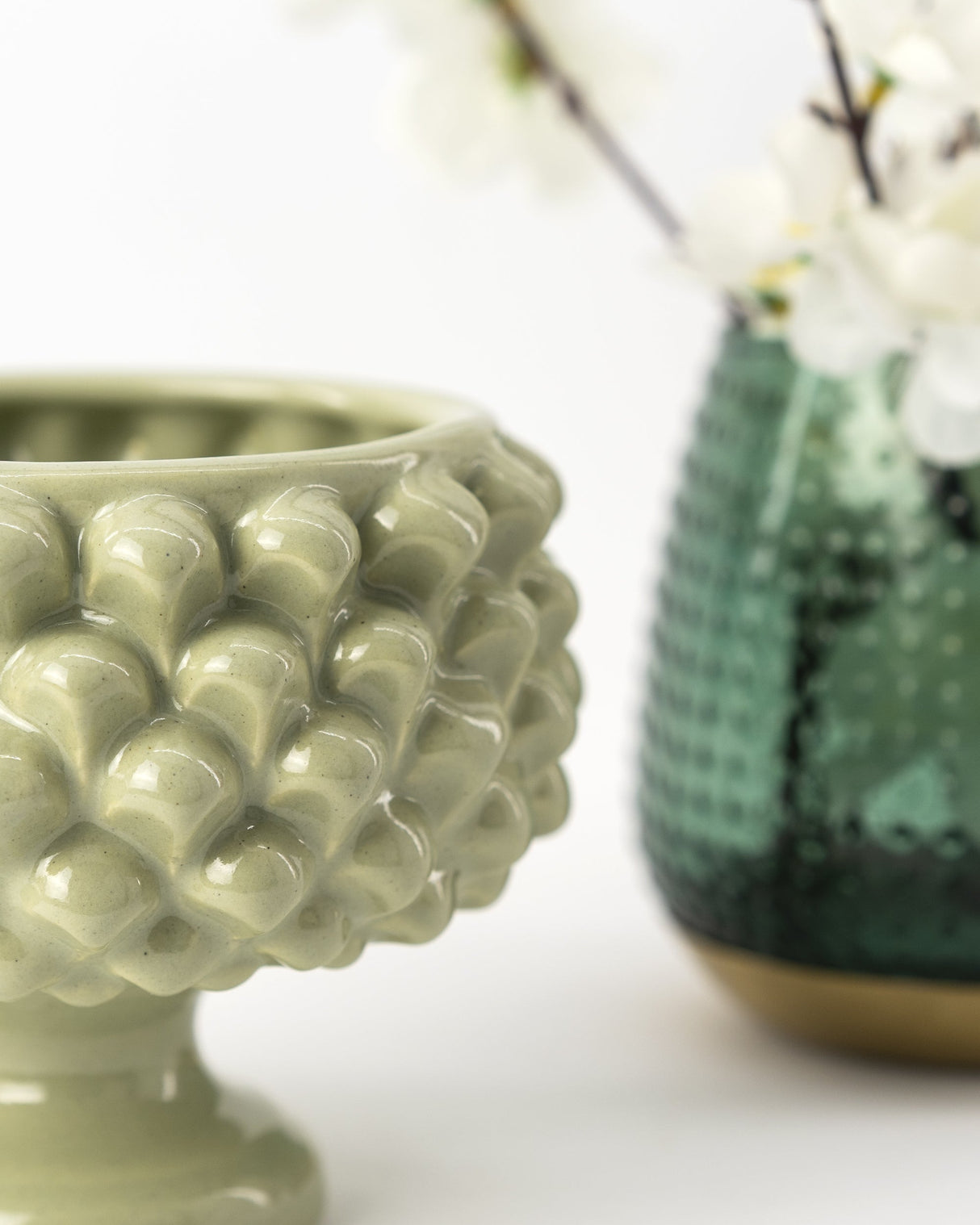 Half pine cone in Caltagirone ceramic, pistachio color