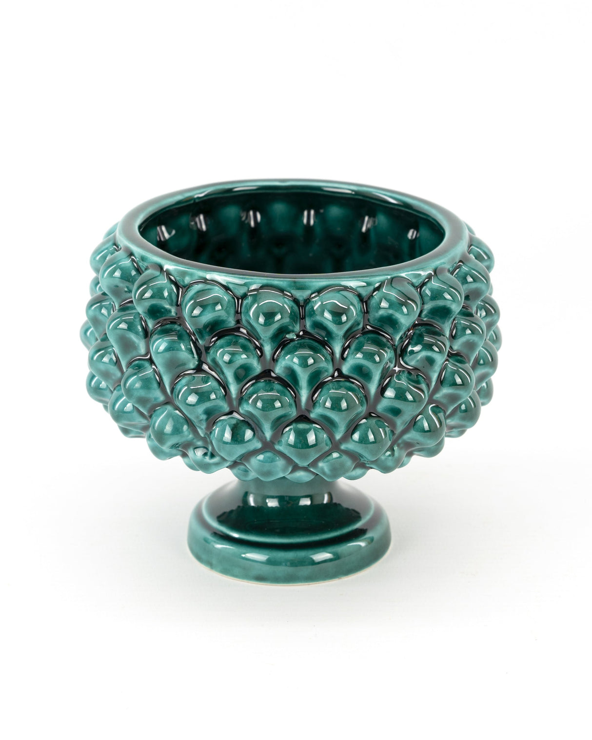 Half pine cone in Caltagirone ceramic, copper green color