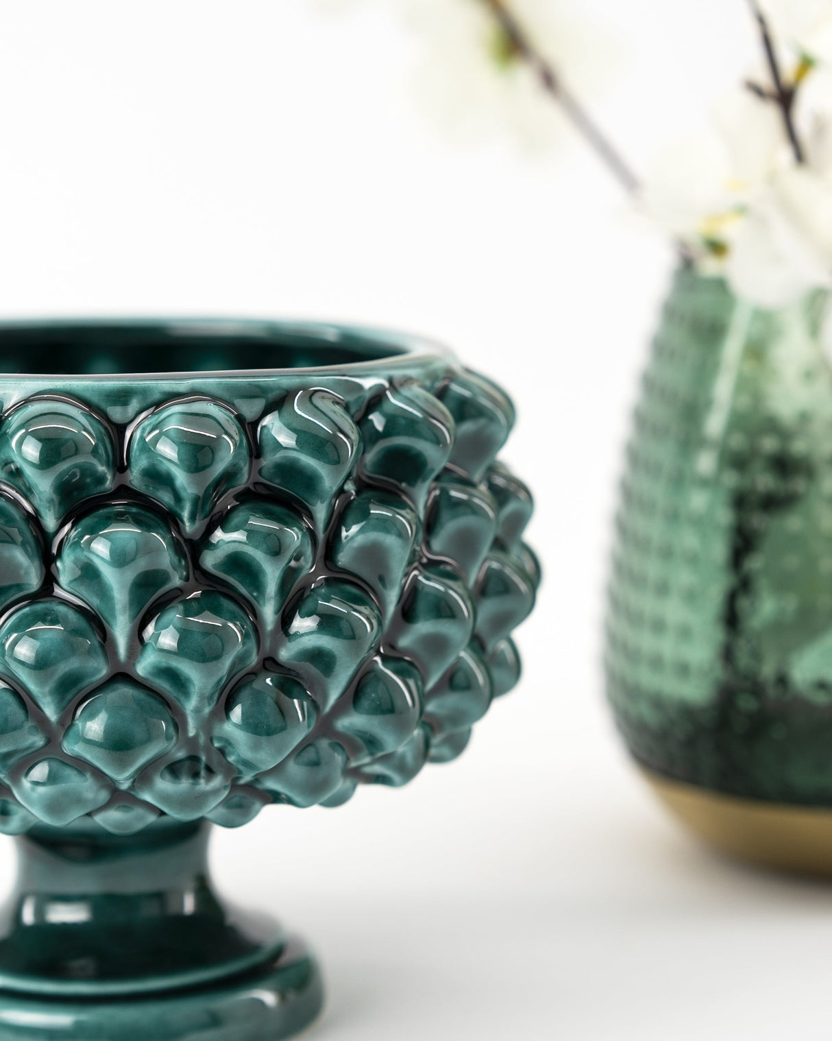 Half pine cone in Caltagirone ceramic, copper green color