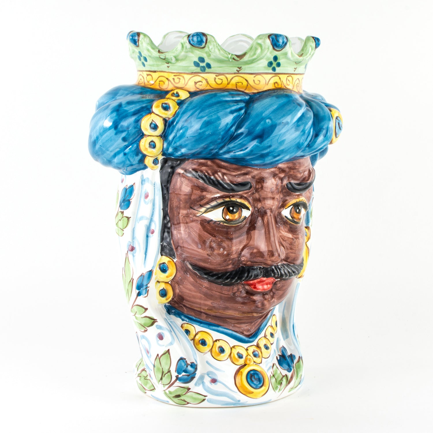 Moro Siciliano, Testa di Moro H cm 33 in Ceramica di Caltagirone Fatta a Mano