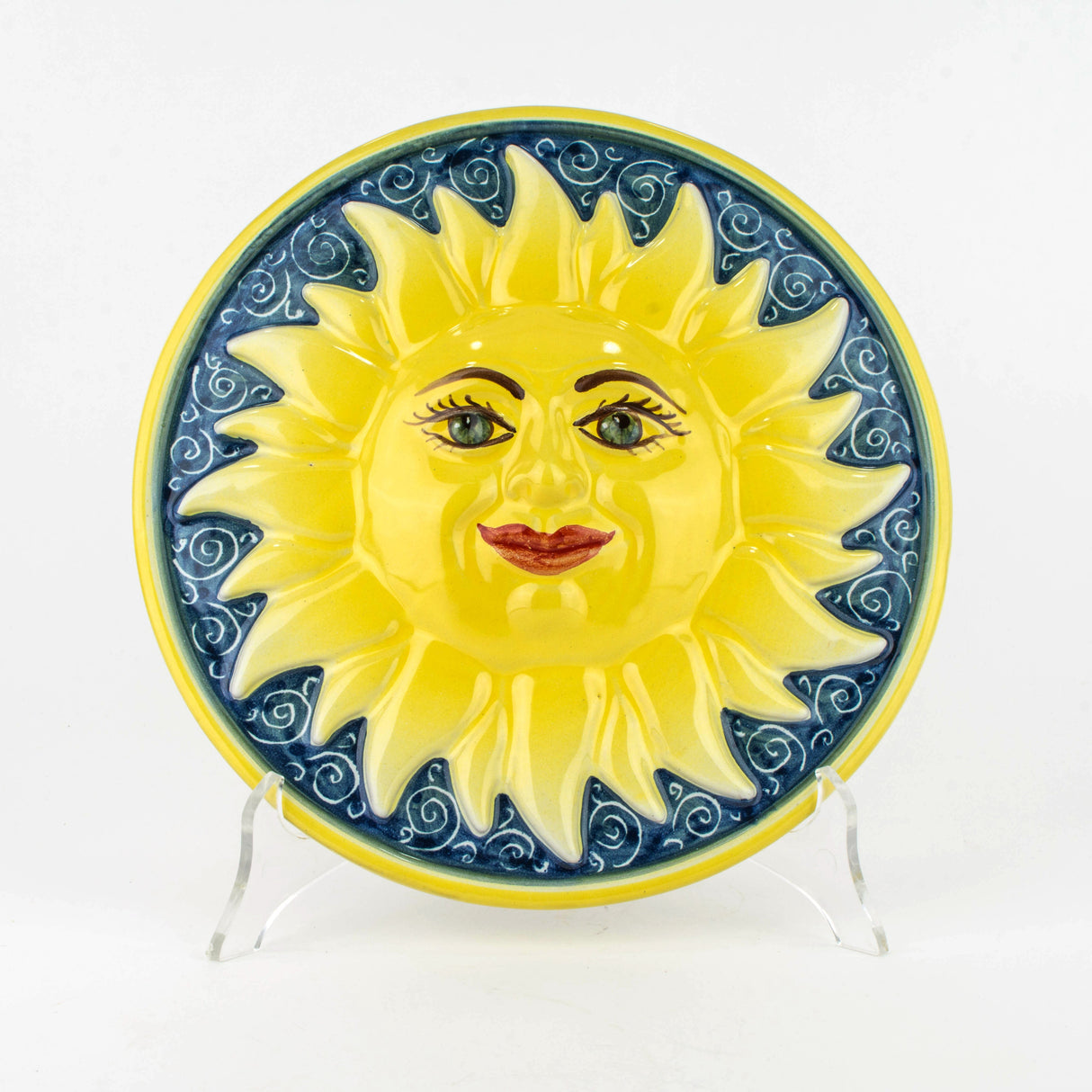 Ceramic Sun, Set of 3 Hand Decorated Wall Hanging. Caltagirone Ceramics Made in Italy 