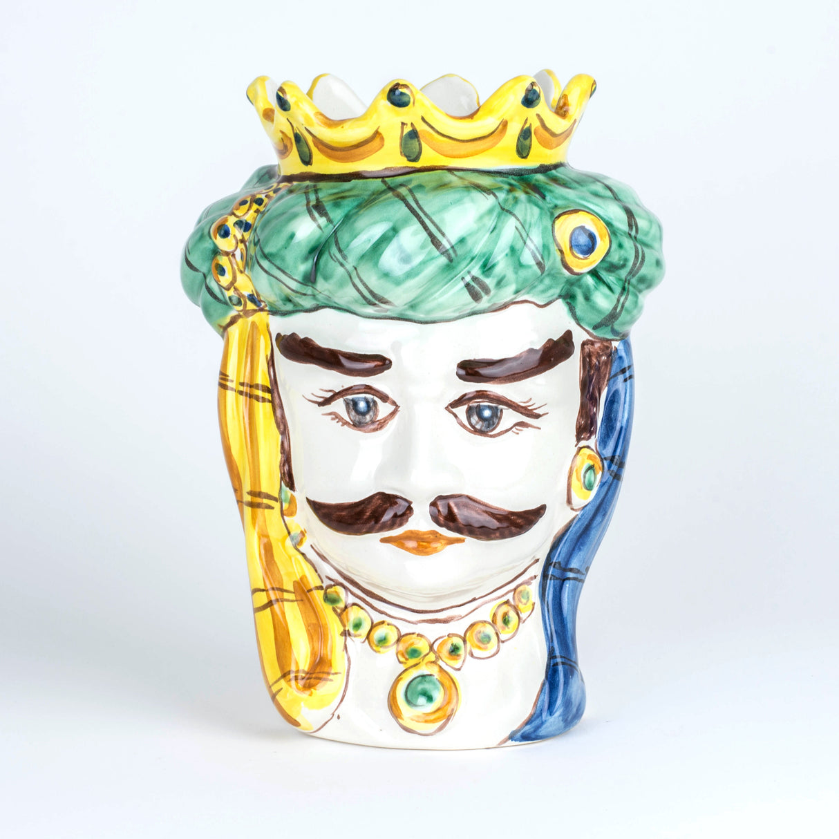 Traditional Moor's Head in Caltagirone Ceramic Handmade White Face