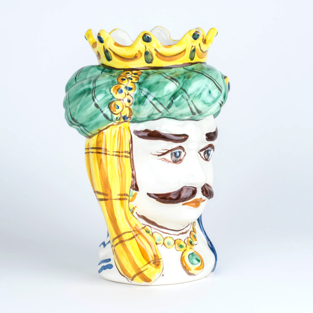 Traditional Moor's Head in Caltagirone Ceramic Handmade White Face
