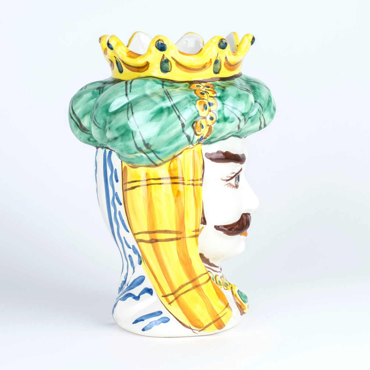 Traditional Moor's Head in Caltagirone Ceramic Handmade White Face