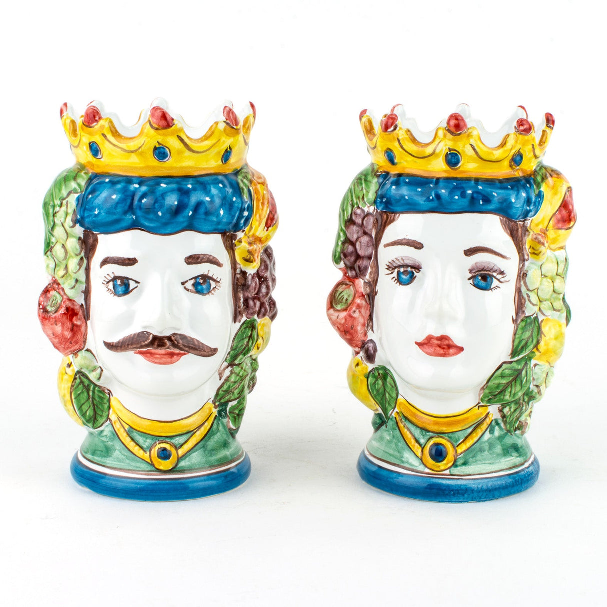 Moor's Heads H cm 14 in Caltagirone Ceramic, Pair of Moor's Heads Handmade