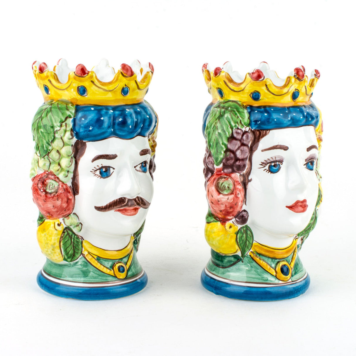 Moor's Heads H cm 14 in Caltagirone Ceramic, Pair of Moor's Heads Handmade