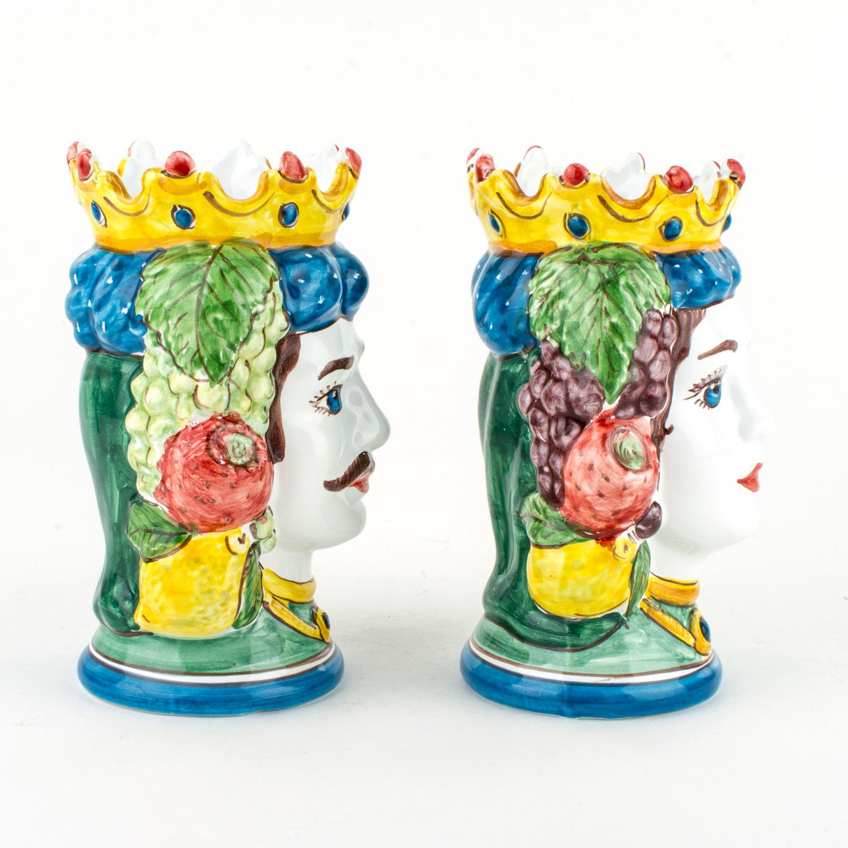 Moor's Heads H cm 14 in Caltagirone Ceramic, Pair of Moor's Heads Handmade