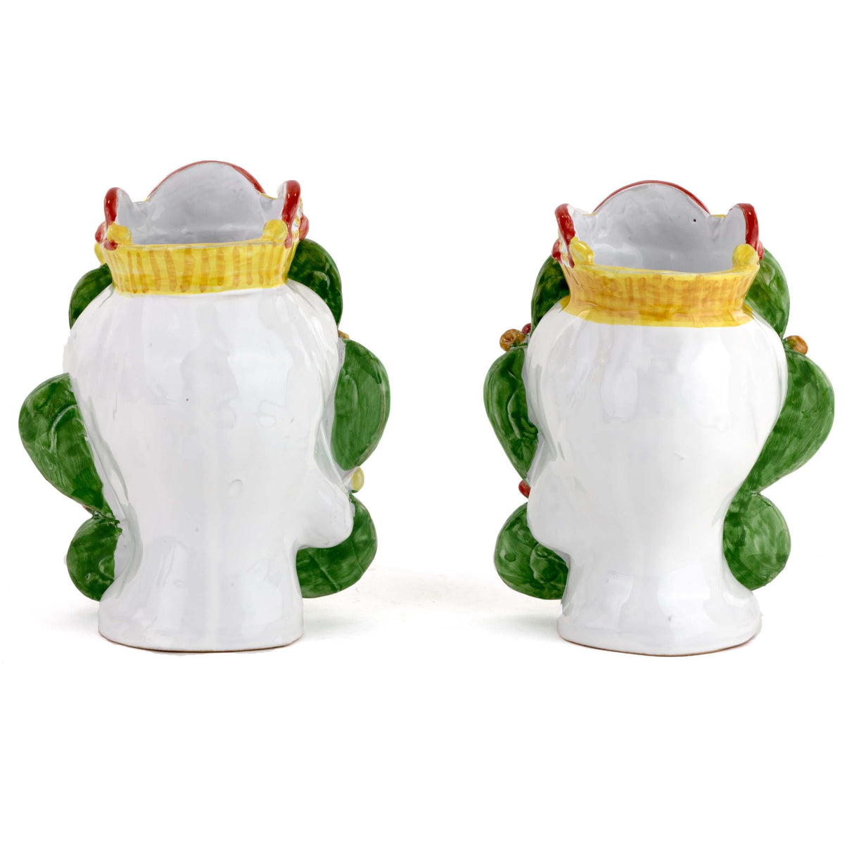 Pair of Moorish Heads Sicilian Cart H cm 20 Handmade, Caltagirone (Red)