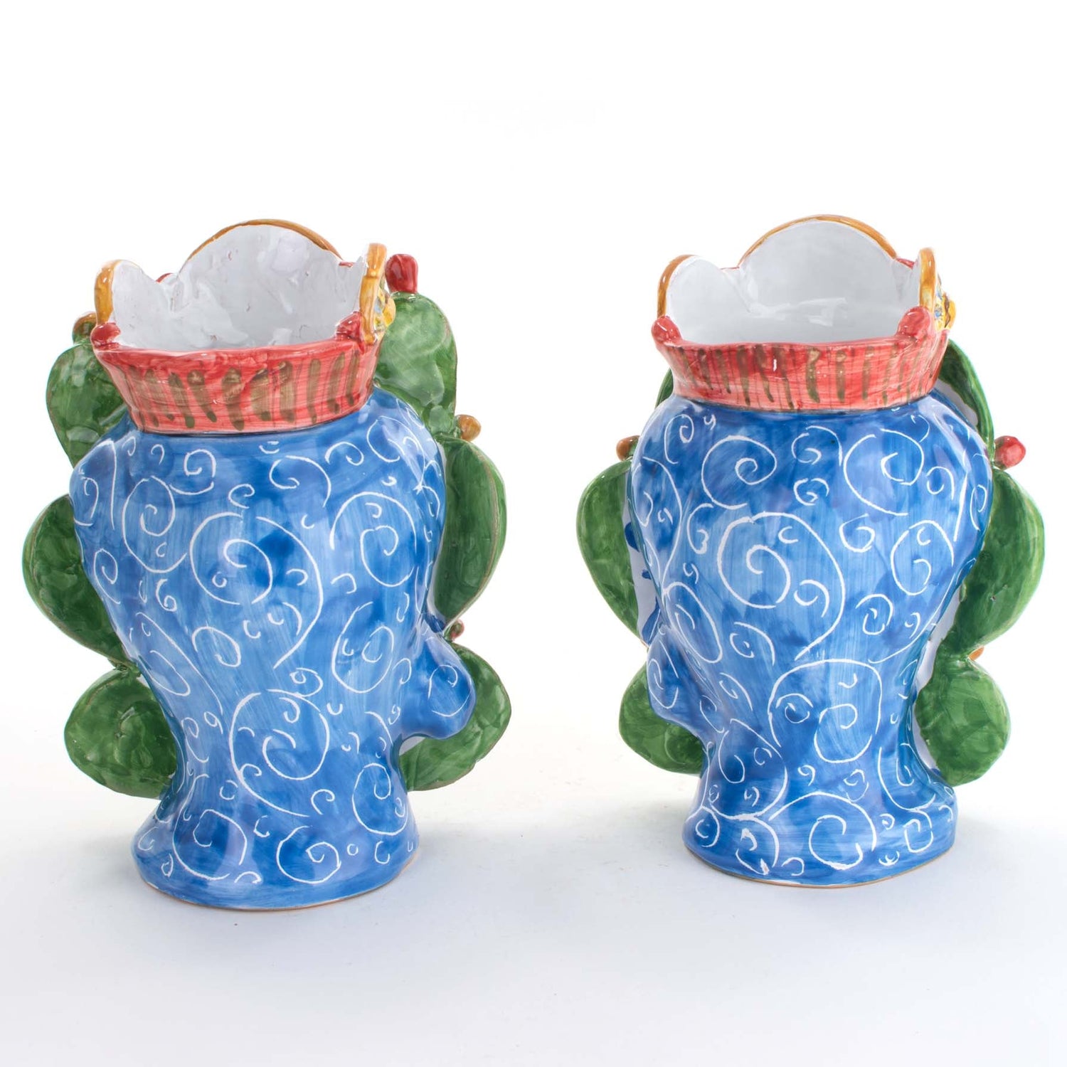 Coppia Teste di Moro H cm 20 carretto Siciliano Fatte a Mano, Caltagirone (Blu)