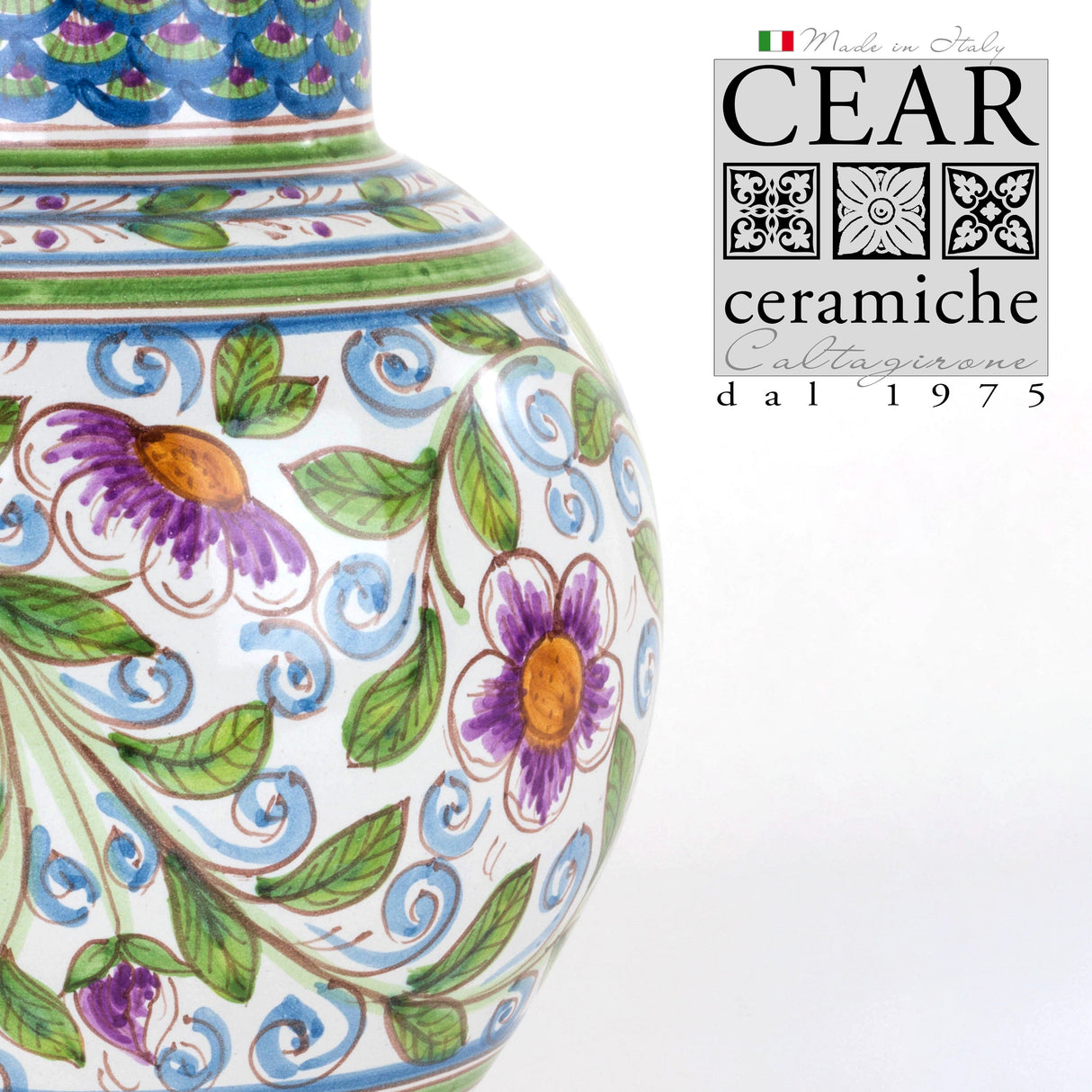Sicilian Ceramic Vase Handmade, Caltagirone Ceramics 
